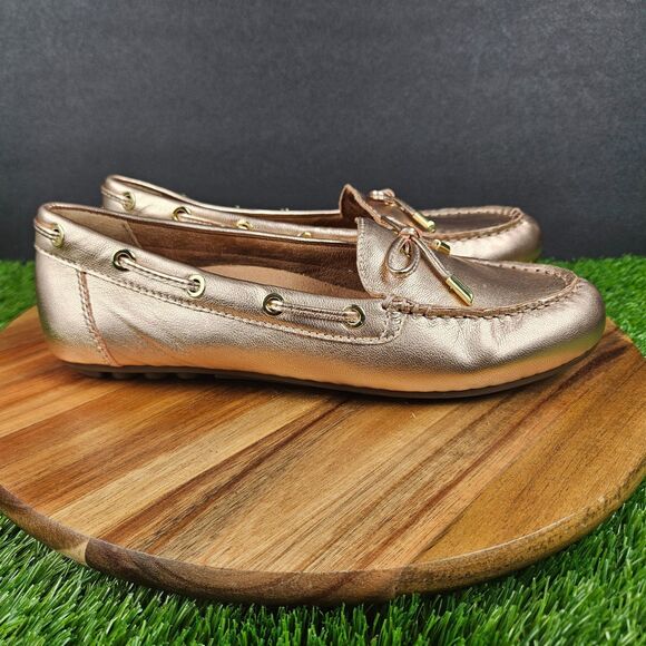 Vionic Virginia Driving Loafers Rose Gold Leather Flats Womens 8 Shoes Moccasins - Picture 1 of 10
